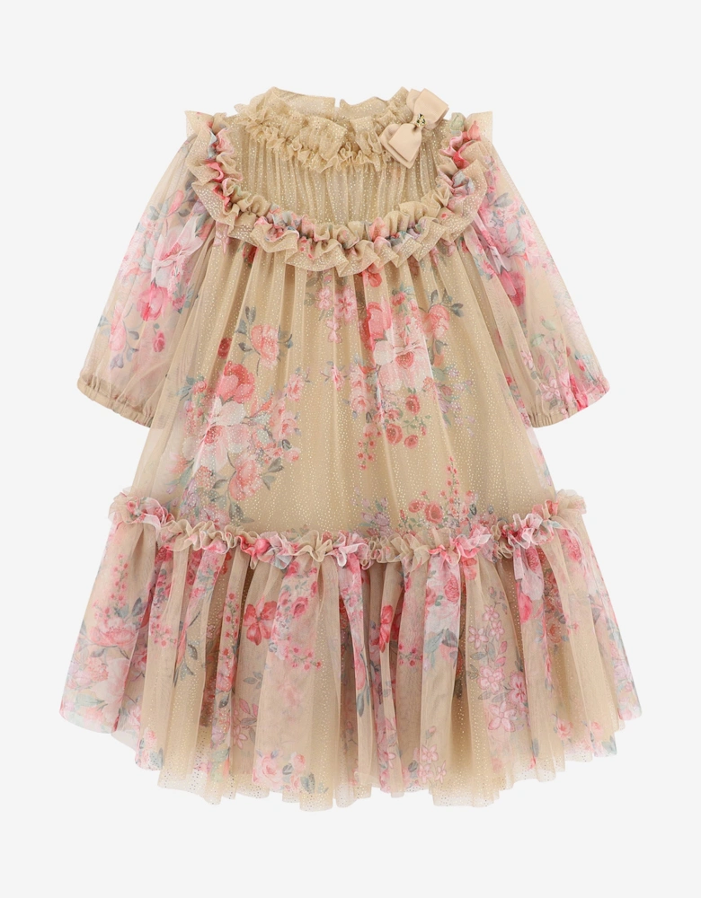 Angels Face Girls Myrtisa Flower Tulle Dress in Beige