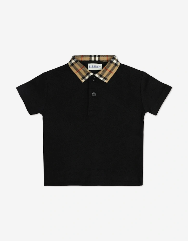 Baby Boys Johane Check Collar Polo Shirt in Black