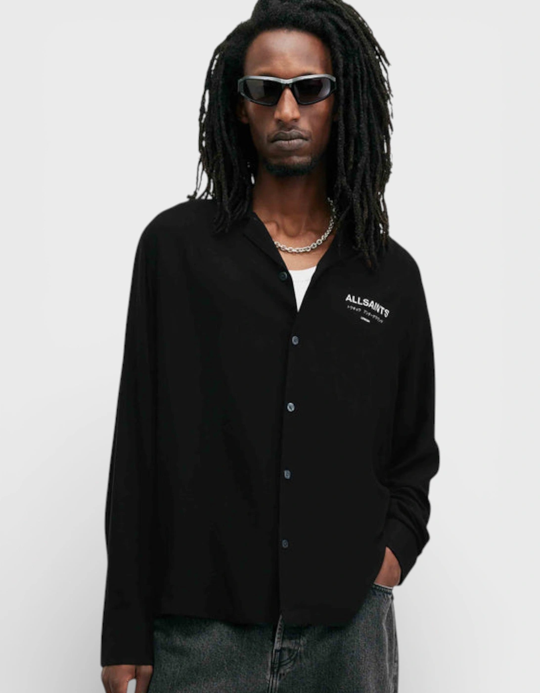 All Saints Underground Long Sleeve Relaxed Fit Shirt Black