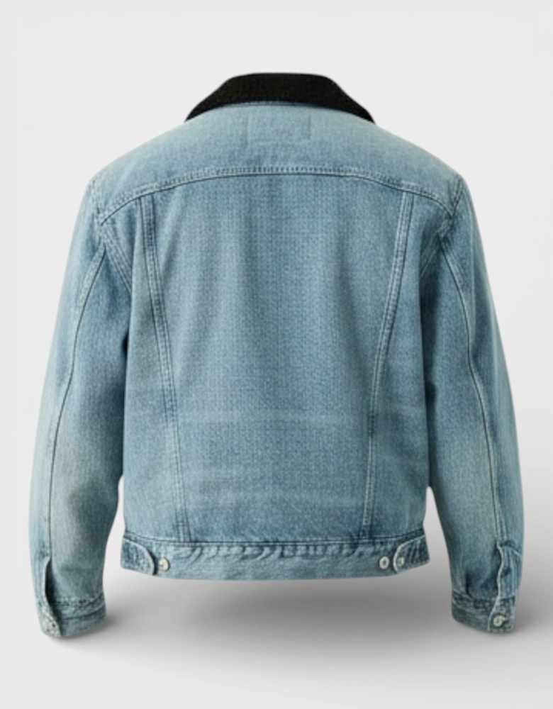 90S Sherpa Trucker Denim Jacket Pocono Blue Black