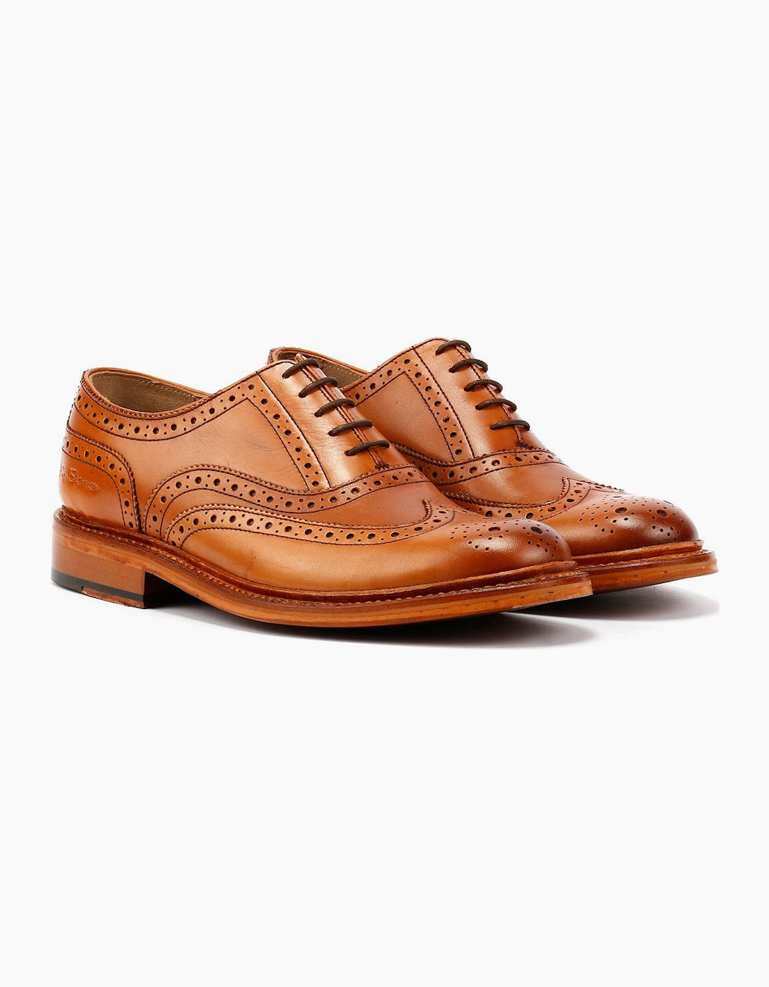 Ben Sherman Men's Brown Sugarman Brogue Leather Tan Lace-Up Shoes - Size: 9