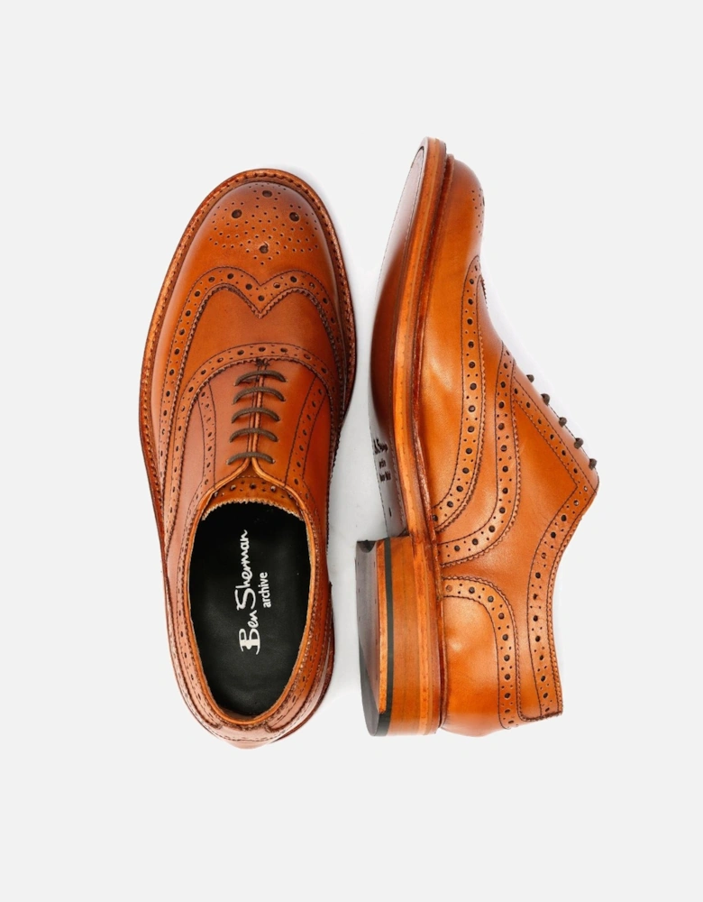 Sugarman Brogue Leather Men's Tan Lace-Up Shoes