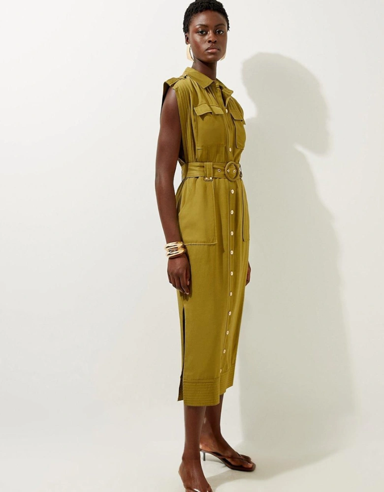 Premium Viscose Linen Woven Shirt Midi Dress