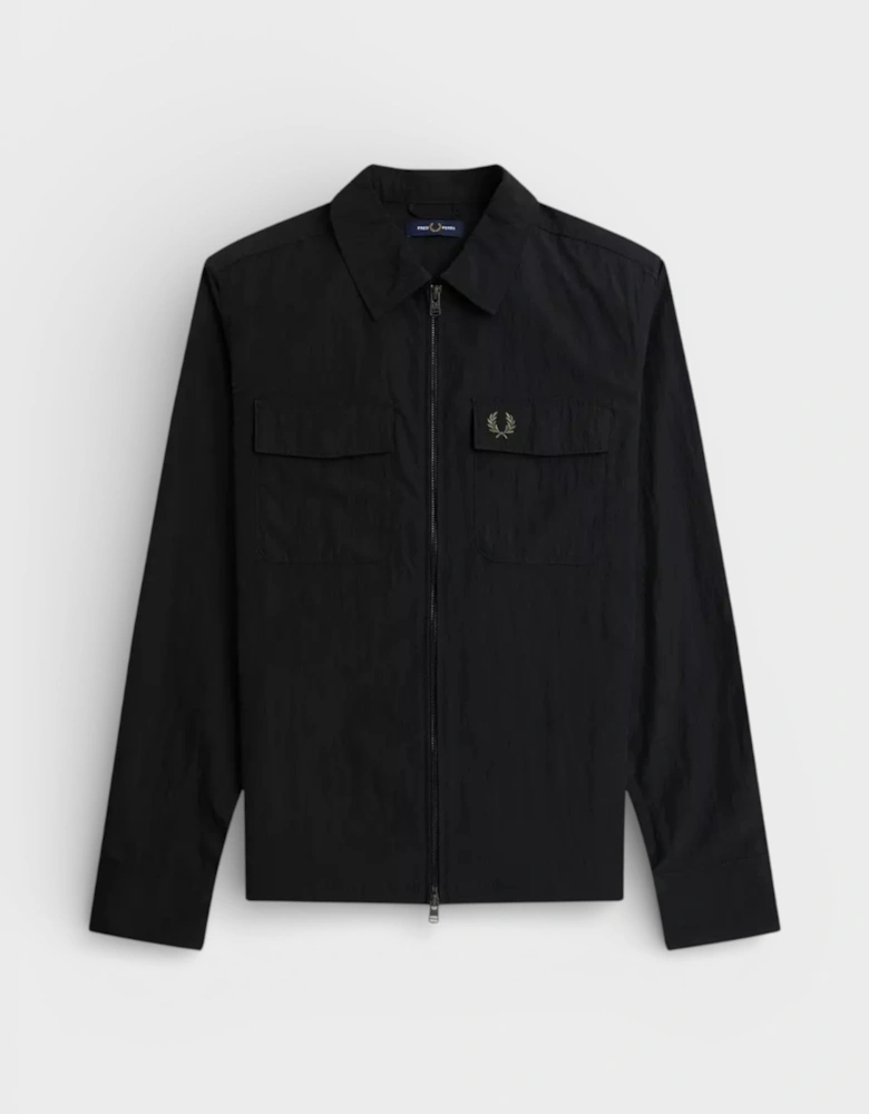 Mens Long Sleeve Zip Overshirt Black