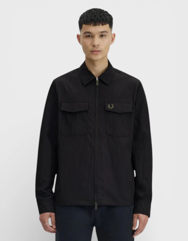 Mens Long Sleeve Zip Overshirt Black