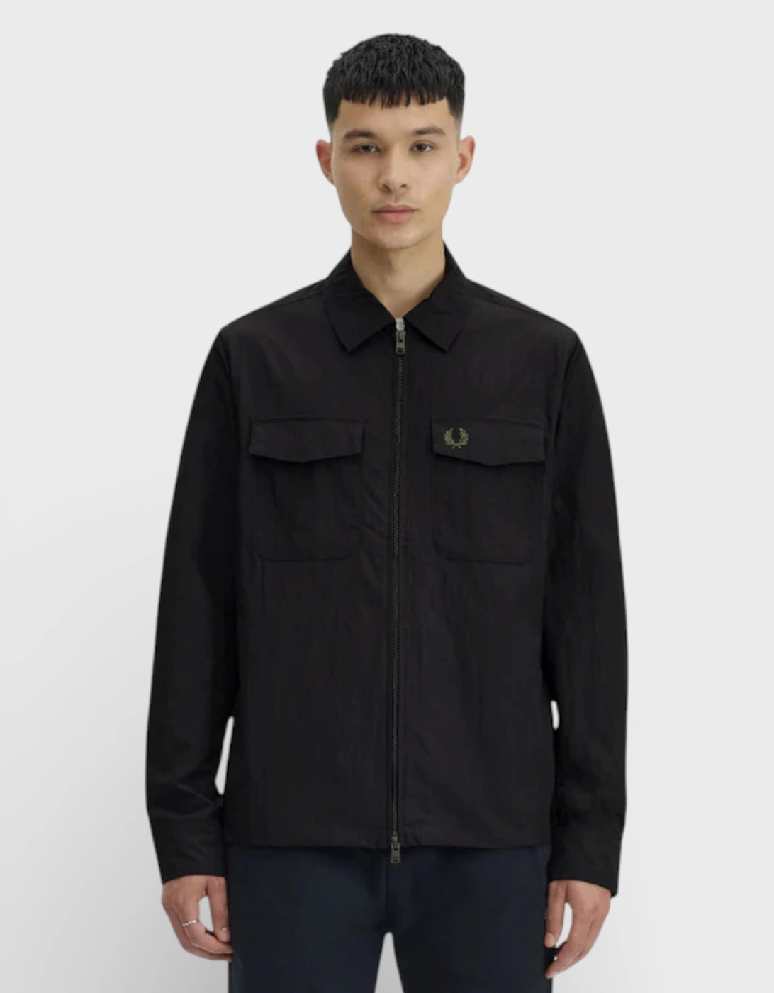 Mens Long Sleeve Zip Overshirt Black