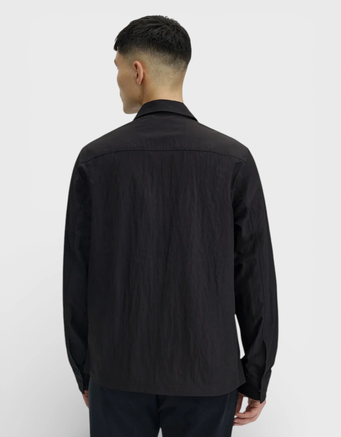 Mens Long Sleeve Zip Overshirt Black