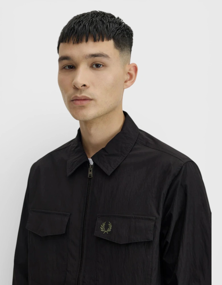 Mens Long Sleeve Zip Overshirt Black