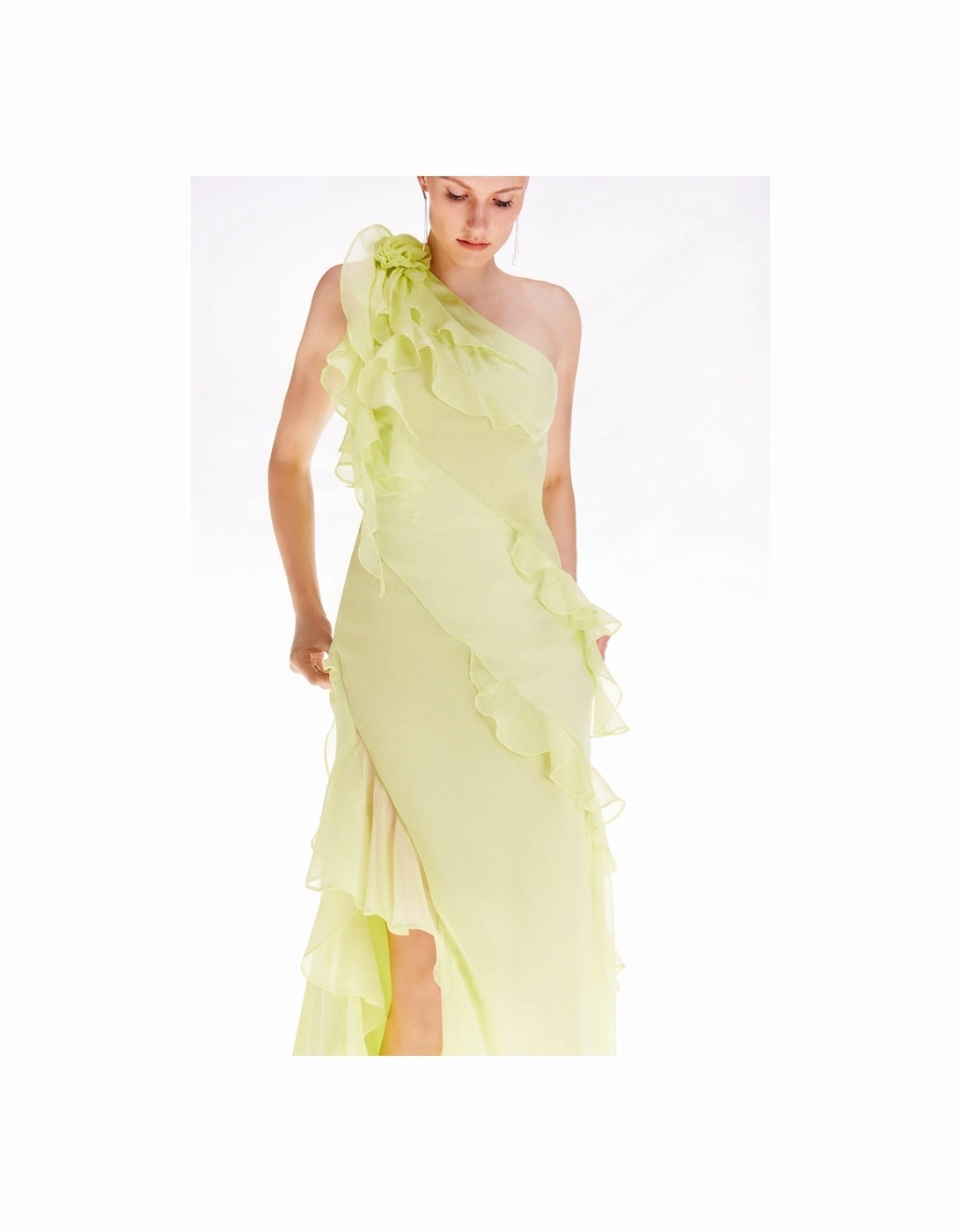 Petite Ooto Crinkle Viscose Rosette Detail Woven Split Front Maxi Dress, 2 of 1