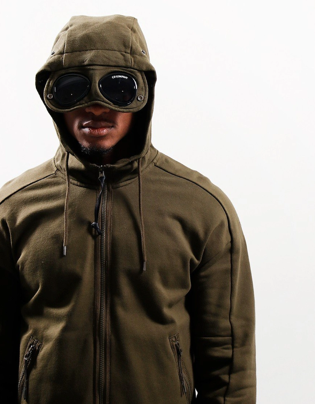 C.P. Company Diagonal Fleece Zip Goggle Hoodie Ivy Green