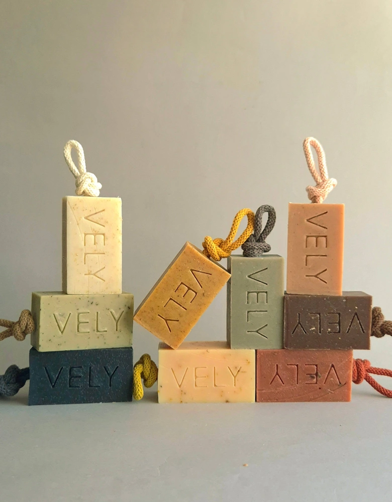 Natural Handmade Soap On A Rope With Pink Clay  "Amélie"