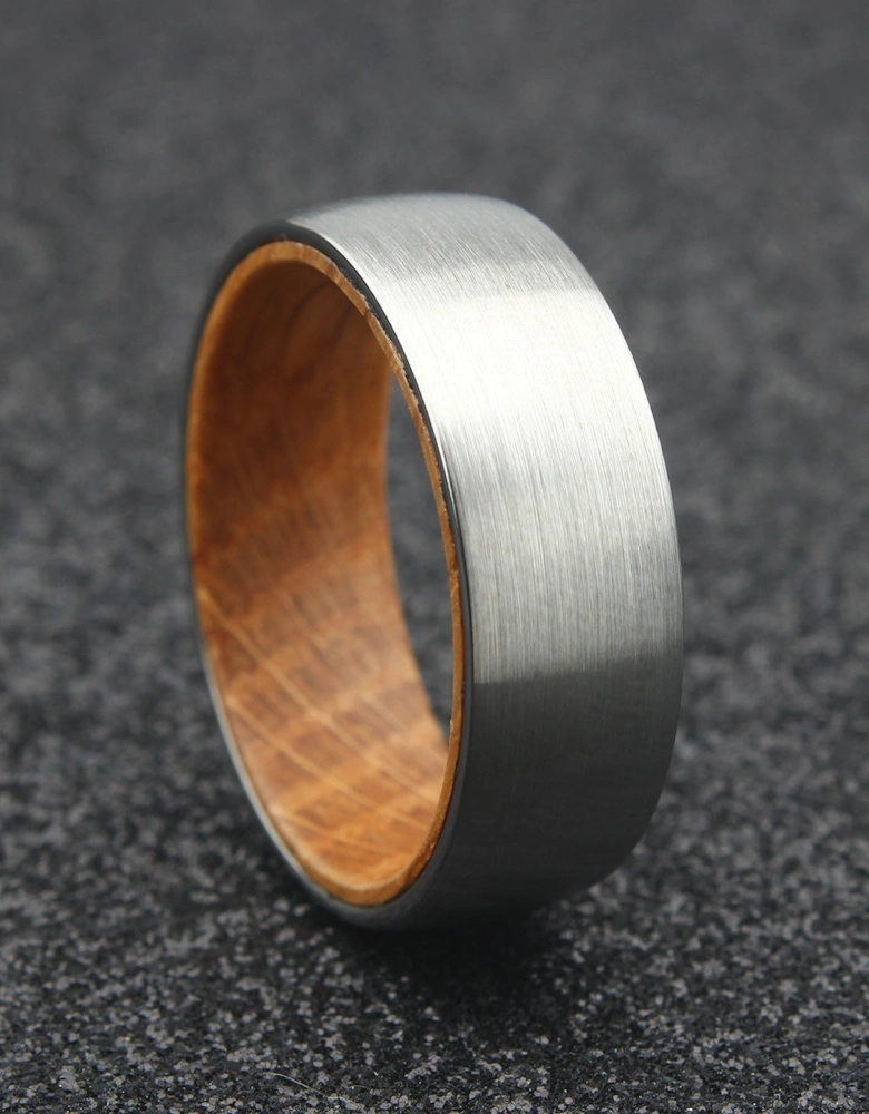 The Taurus - 8mm Brushed Tungsten & Whisky Barrel Wood Ring