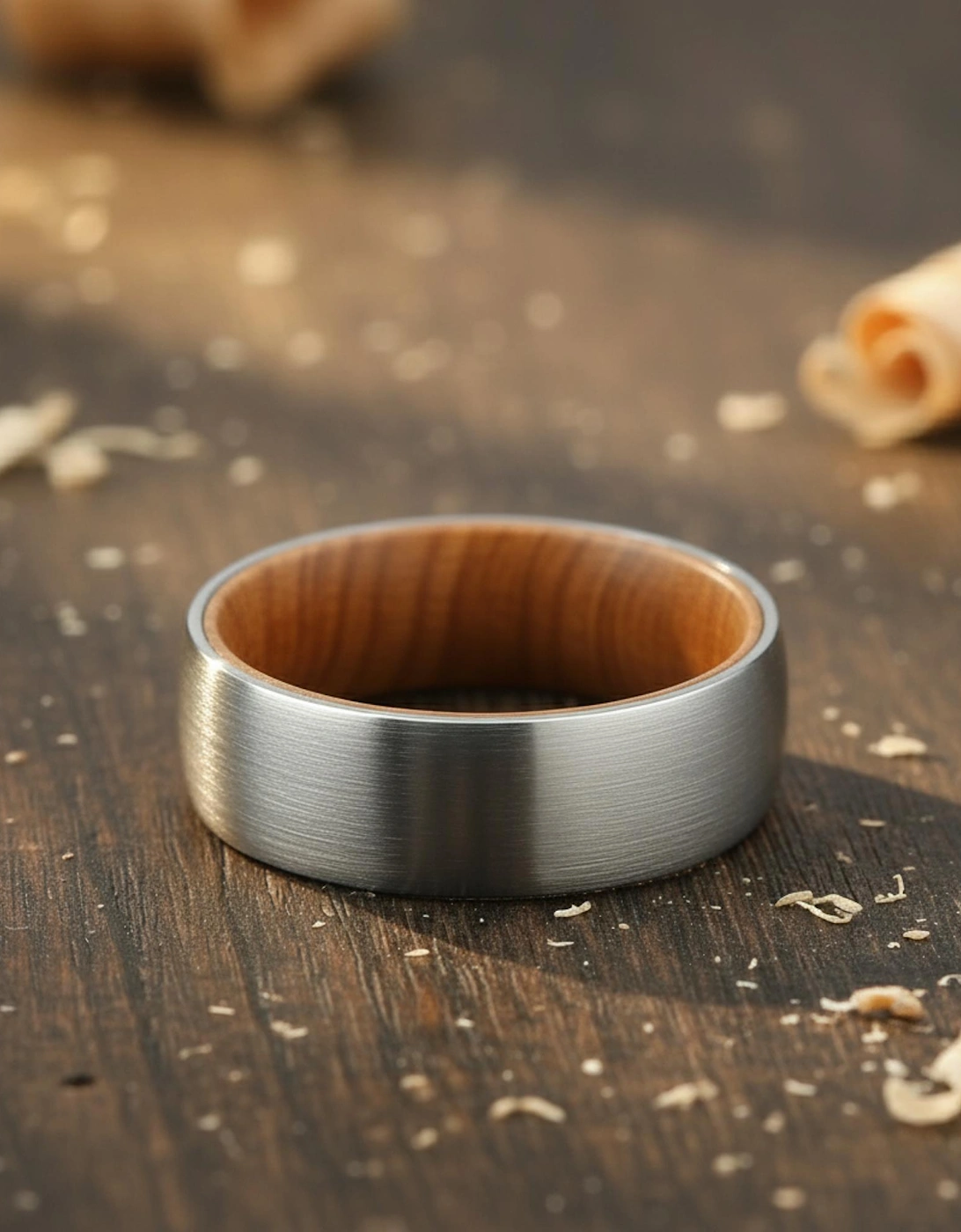 The Taurus - 8mm Brushed Tungsten & Whisky Barrel Wood Ring