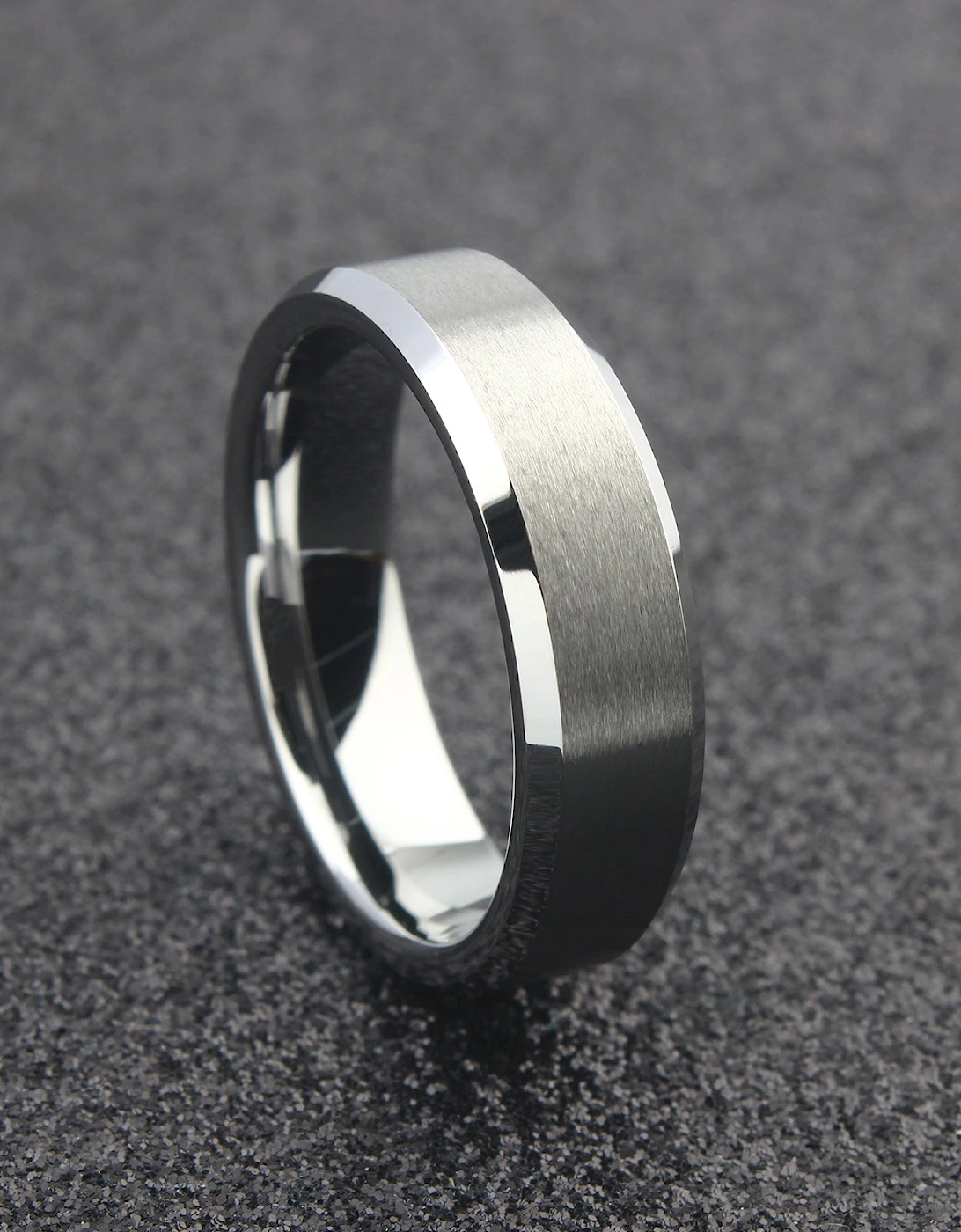The Andromeda - 6mm Brushed Tungsten Bevelled Edge Ring