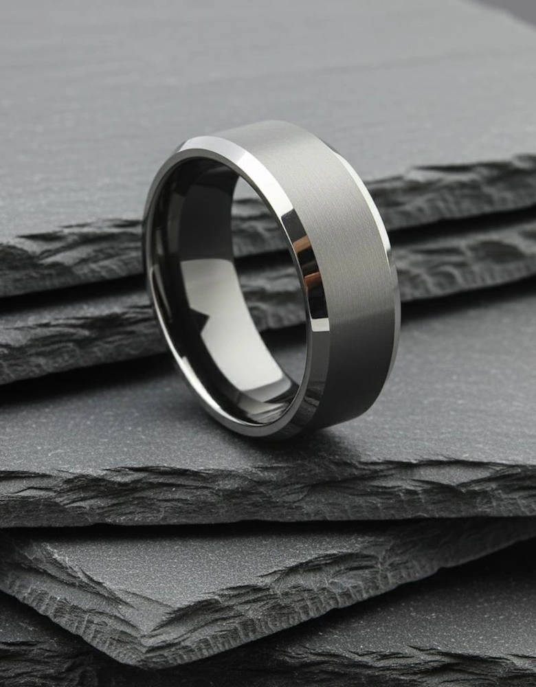 The Cassiopeia - 8mm Brushed Tungsten Bevelled Edge Ring