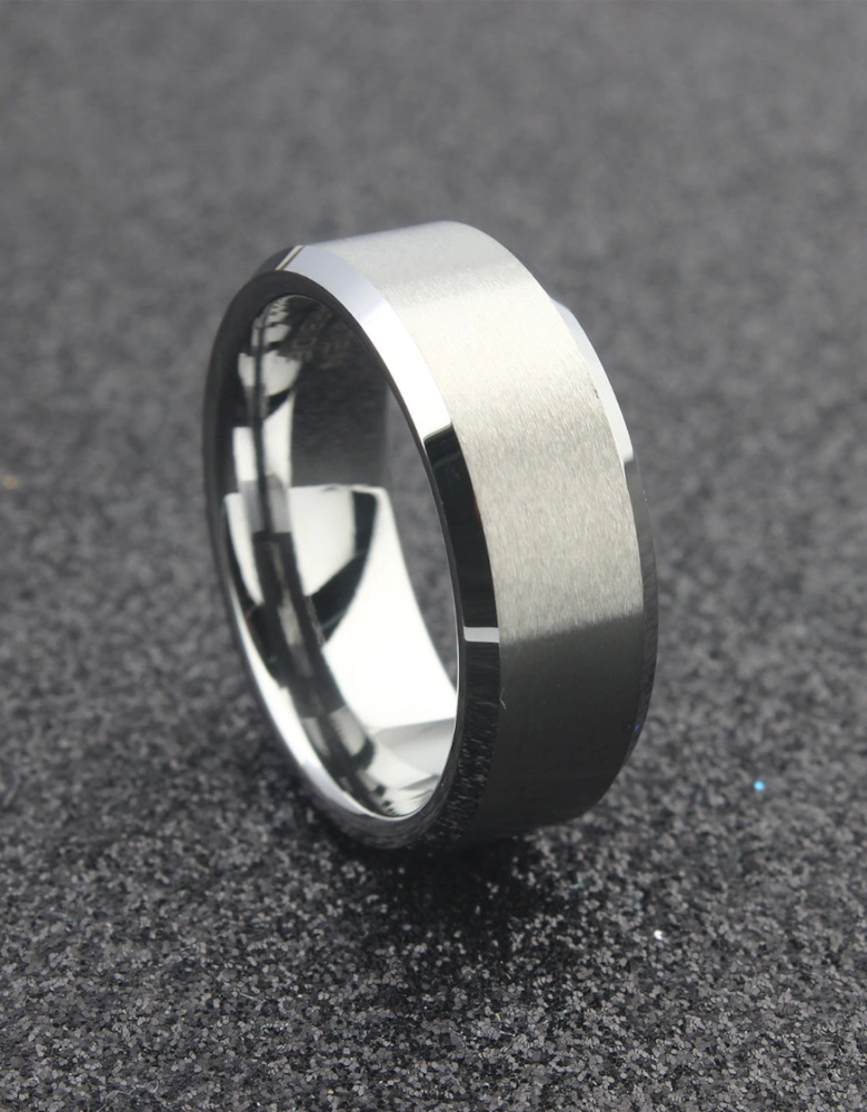The Cassiopeia - 8mm Brushed Tungsten Bevelled Edge Ring