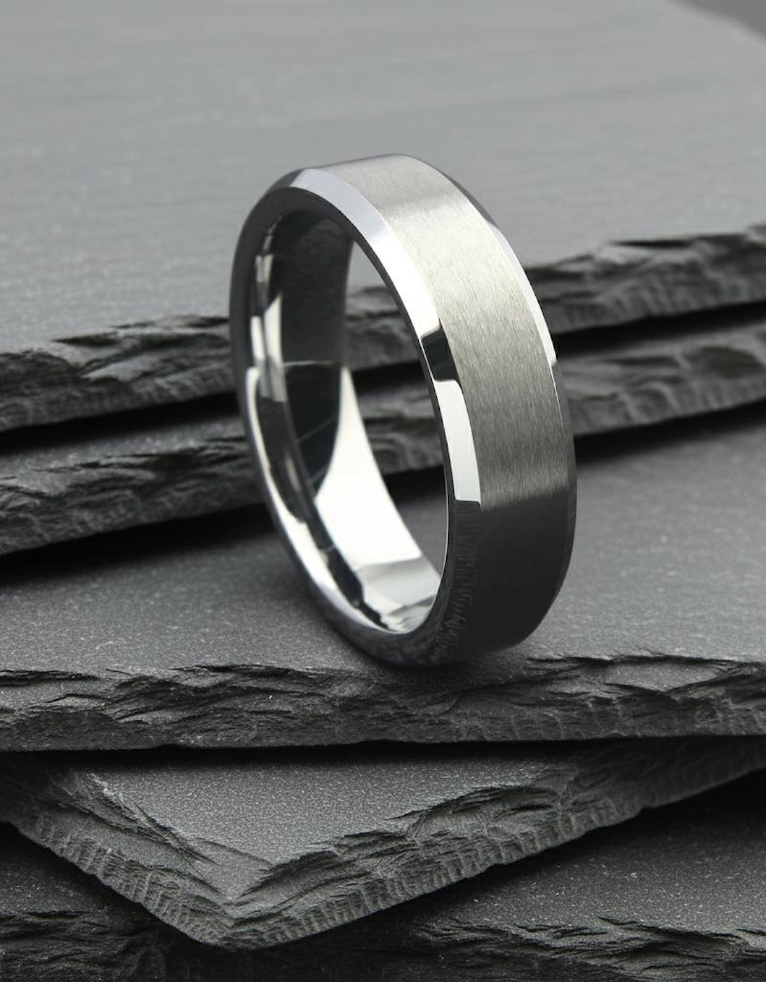 The Andromeda - 6mm Brushed Tungsten Bevelled Edge Ring, 4 of 3