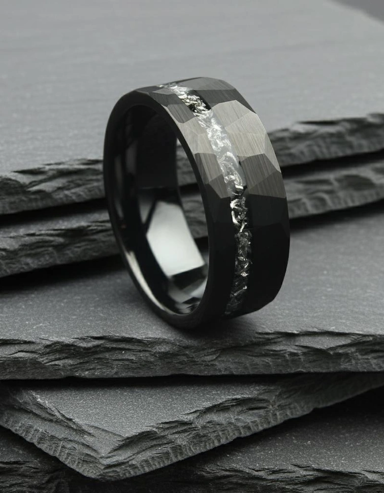 The Altair - 8mm Black Brushed Tungsten & Meteorite Inlay Ring