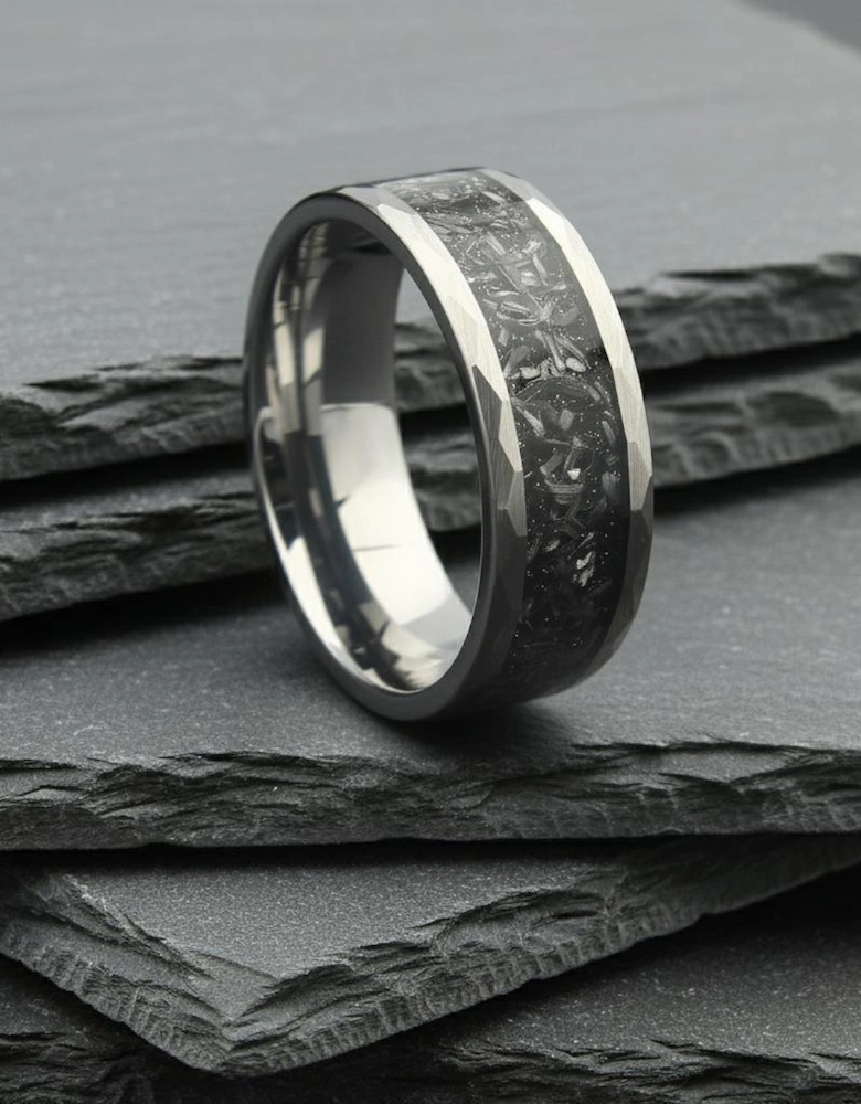 The Betelgeuse - 8mm Polished Tungsten & Meteorite Inlay Ring