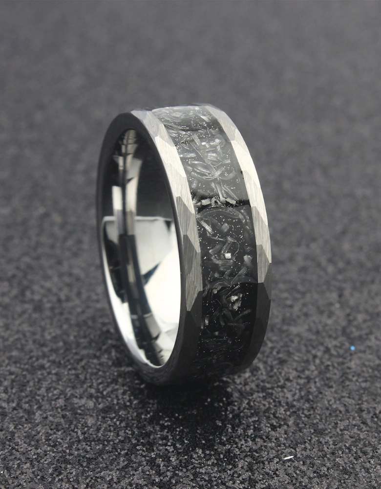 The Betelgeuse - 8mm Polished Tungsten & Meteorite Inlay Ring