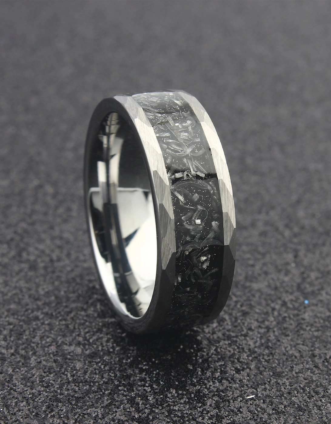 The Betelgeuse - 8mm Polished Tungsten & Meteorite Inlay Ring