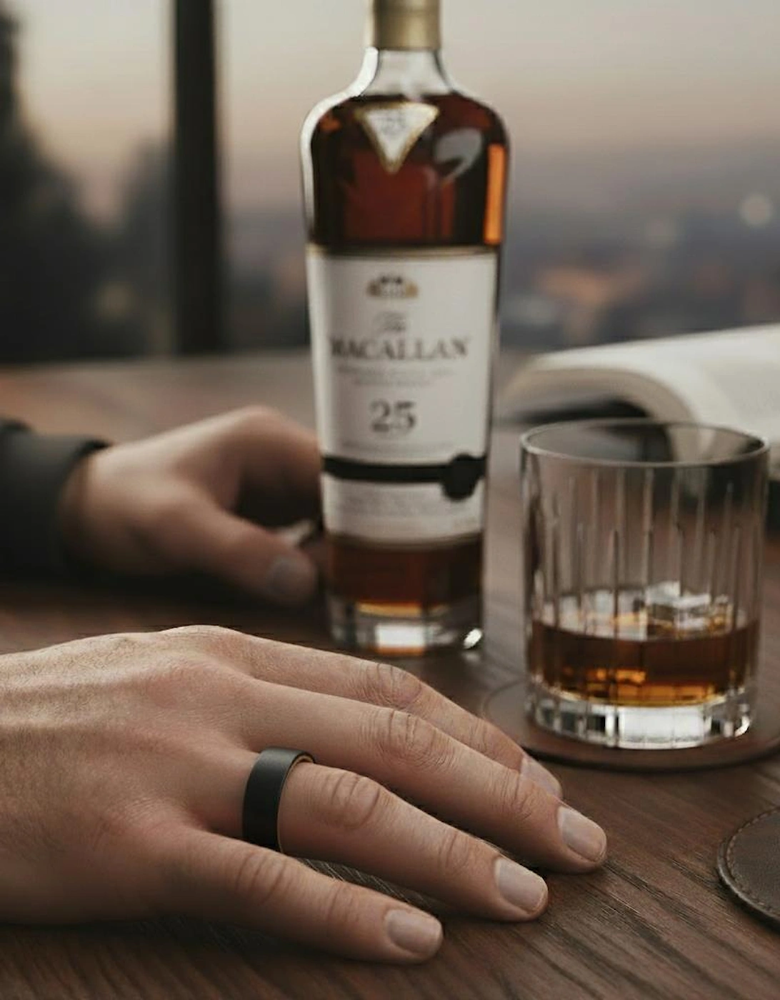 The Pegasus - 8mm Textured Black Tungsten & Whisky Barrel Wood Ring