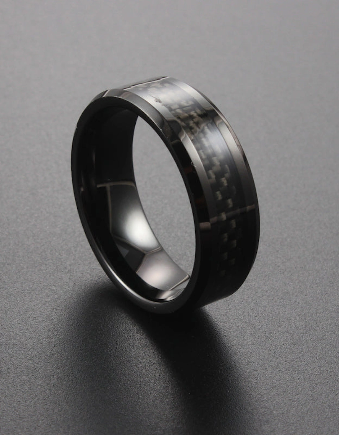The Arcturus - 8mm Black Tungsten & Carbon Fibre Ring