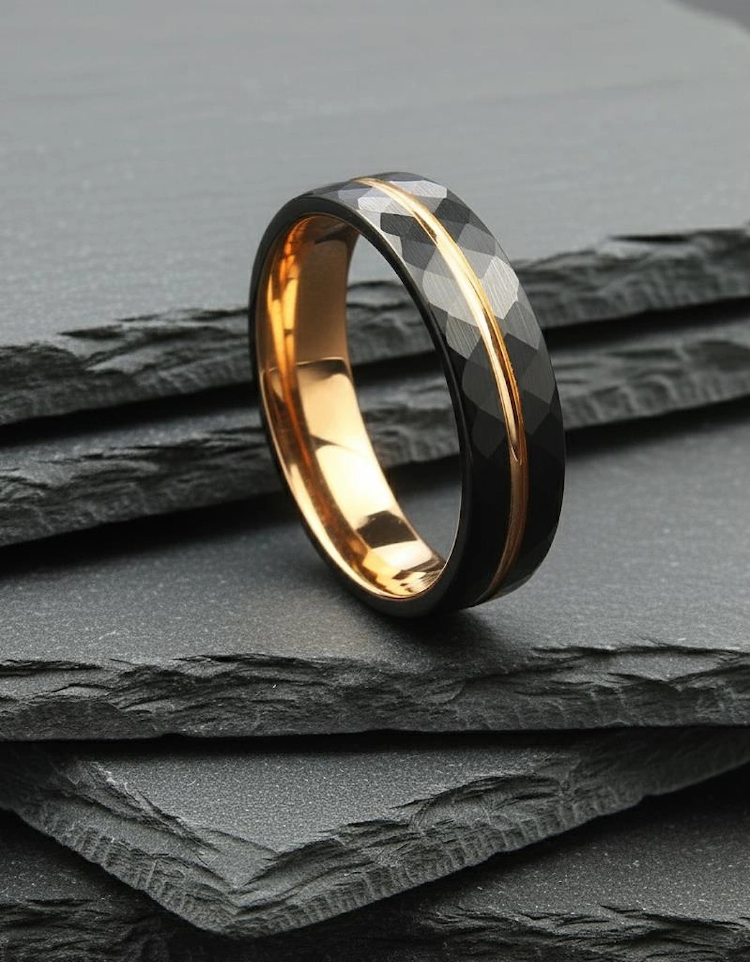 The Polaris - 6mm Black Brushed Tungsten & Rose Gold Ring, 4 of 3