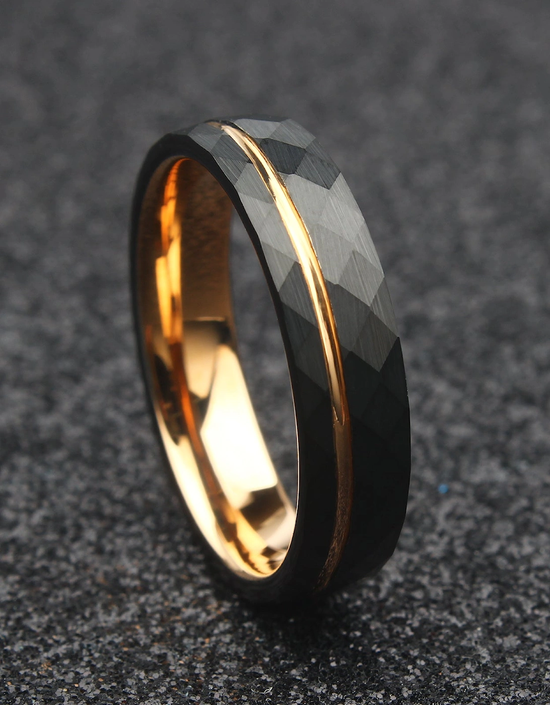The Polaris - 6mm Black Brushed Tungsten & Rose Gold Ring