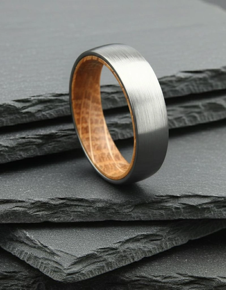 The Sirius - 6mm Brushed Tungsten & Whisky Barrel Wood Ring