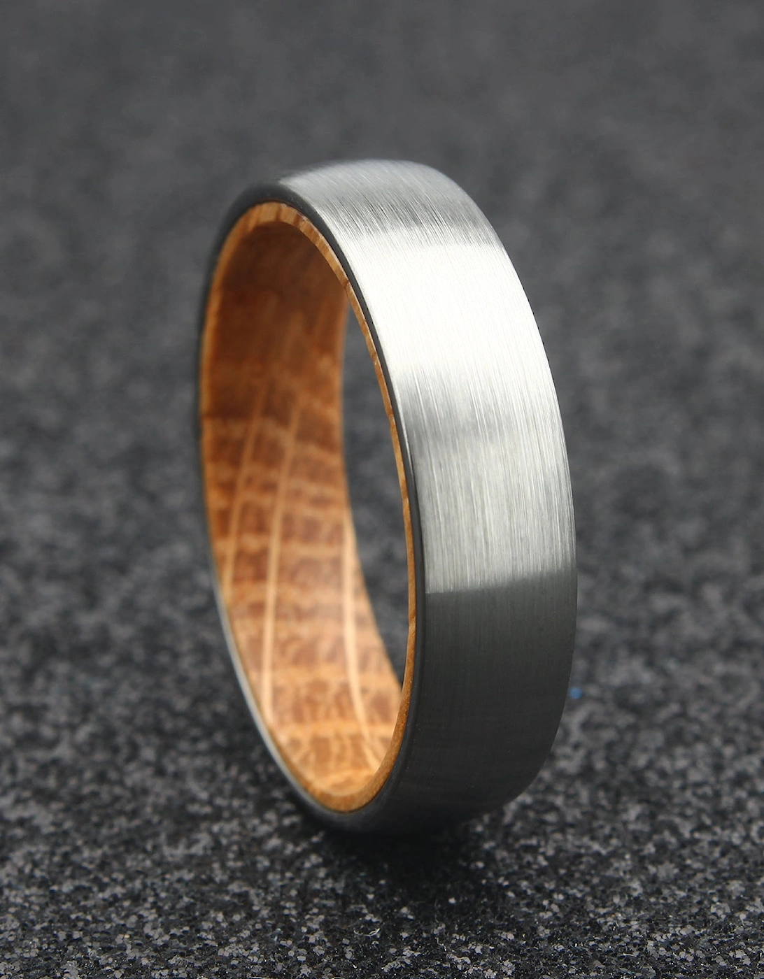 The Sirius - 6mm Brushed Tungsten & Whisky Barrel Wood Ring