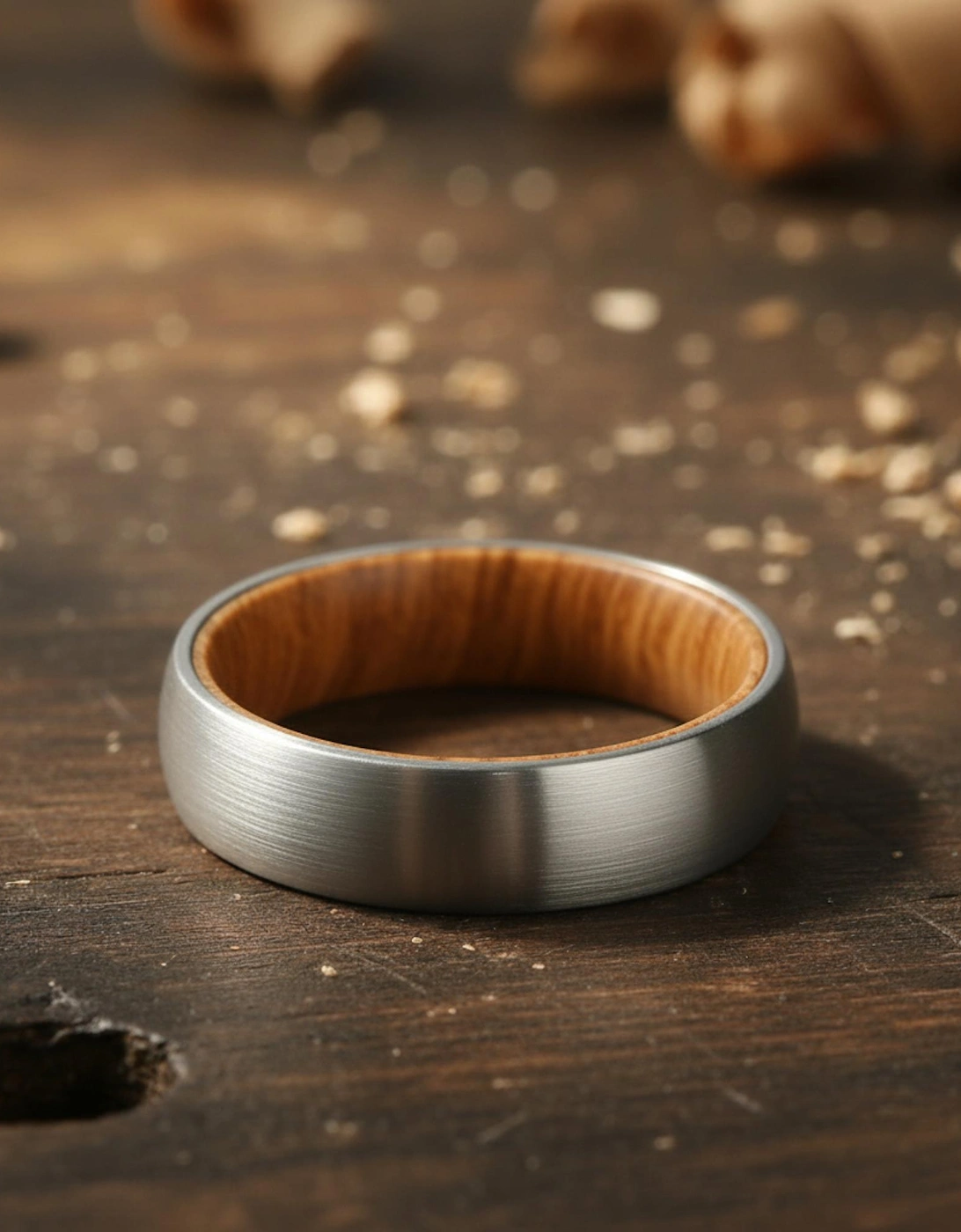 The Sirius - 6mm Brushed Tungsten & Whisky Barrel Wood Ring