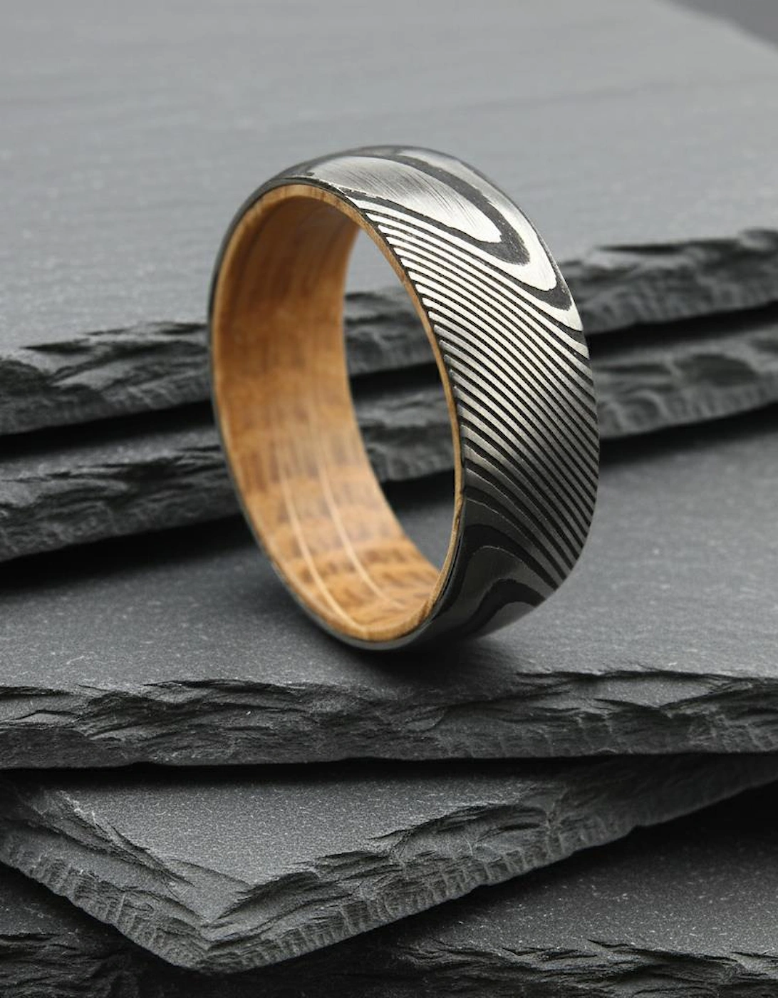 The Centaurus - 8mm Damascus Steel & Whisky Barrel Wood Ring, 6 of 5