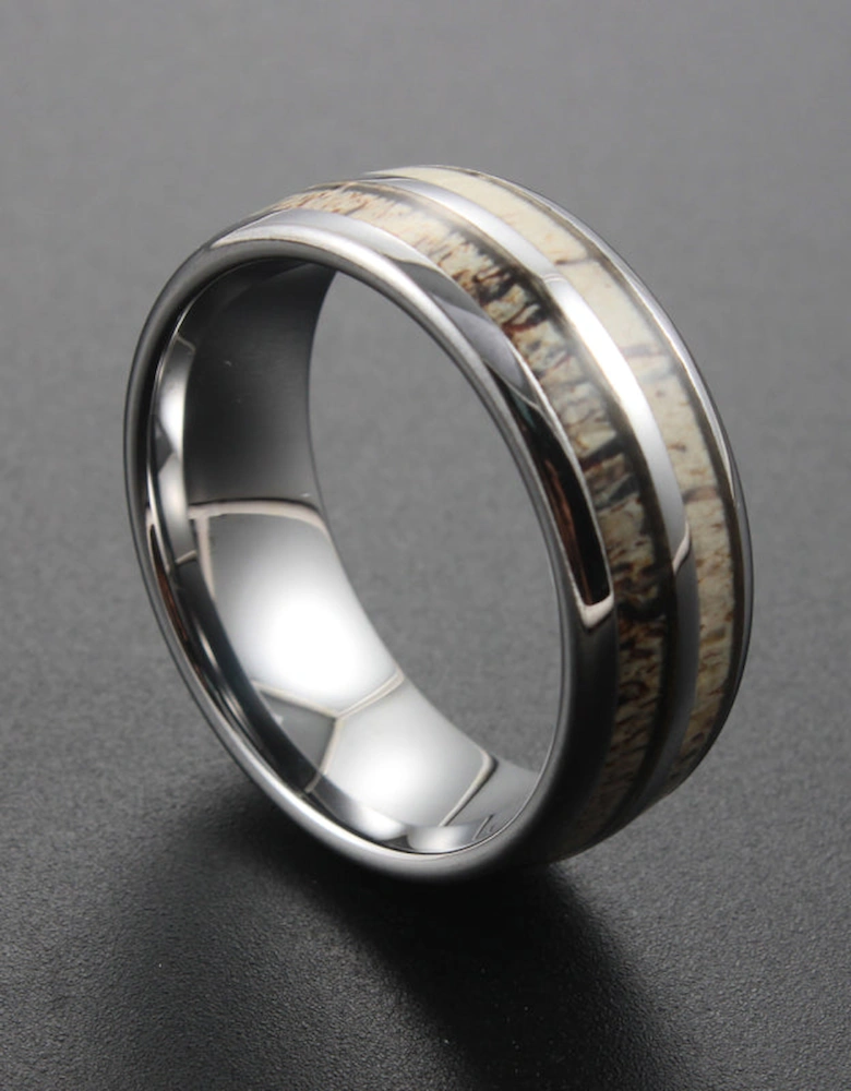 The Deneb - 8mm Polished Tungsten & Antler Inlay Ring
