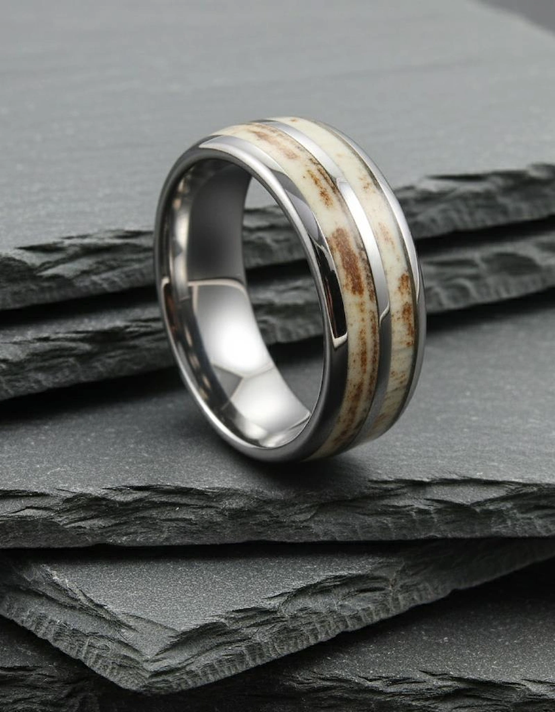 The Deneb - 8mm Polished Tungsten & Antler Inlay Ring, 4 of 3