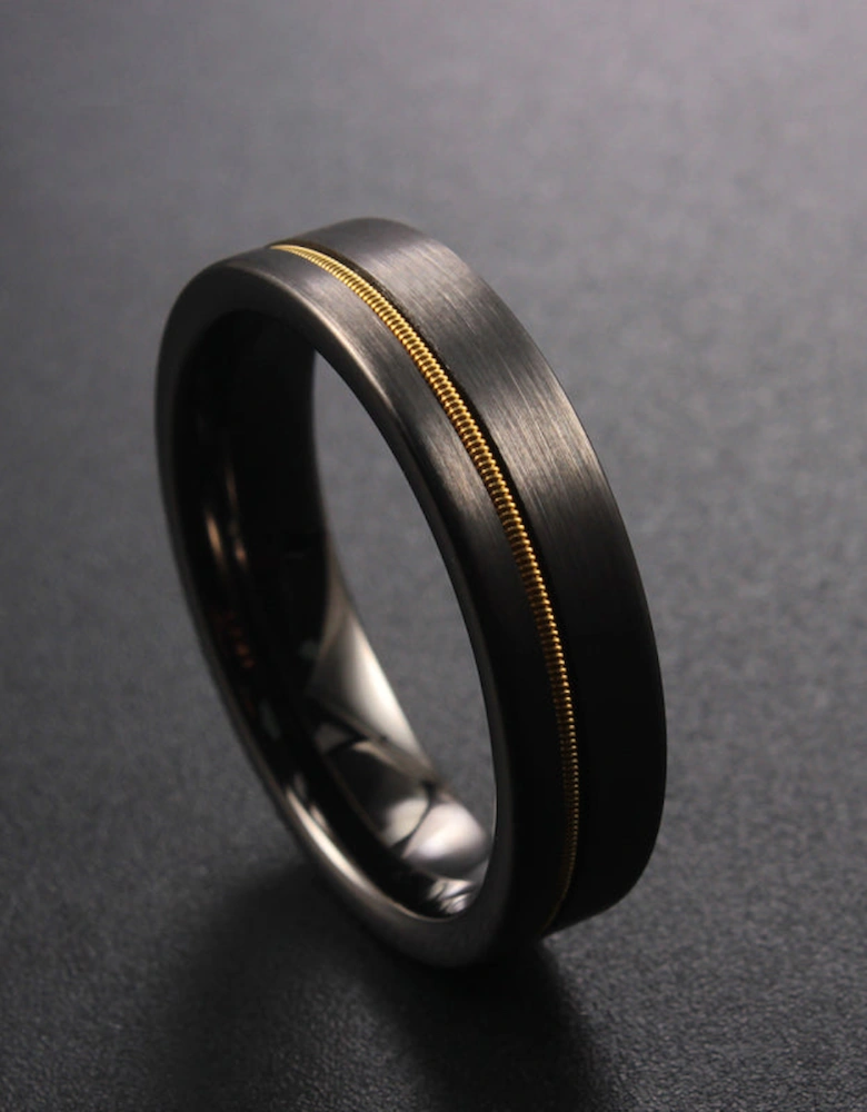 The Rigel - 6mm Black Brushed Tungsten & Guitar String Inlay Ring