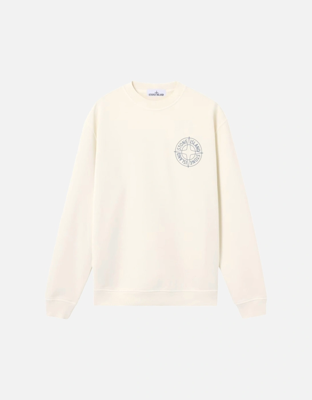 Stone Island Men's Cream Cotton Fleece Compass Logo Print Ivory Sweatshirt - Size: 38