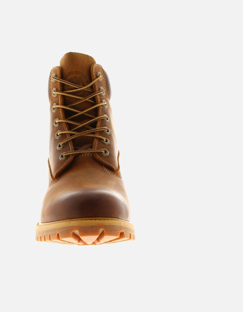 Mens Smart Boots Premium 6 Inch Lace Waterproof Leather Lace Up brown