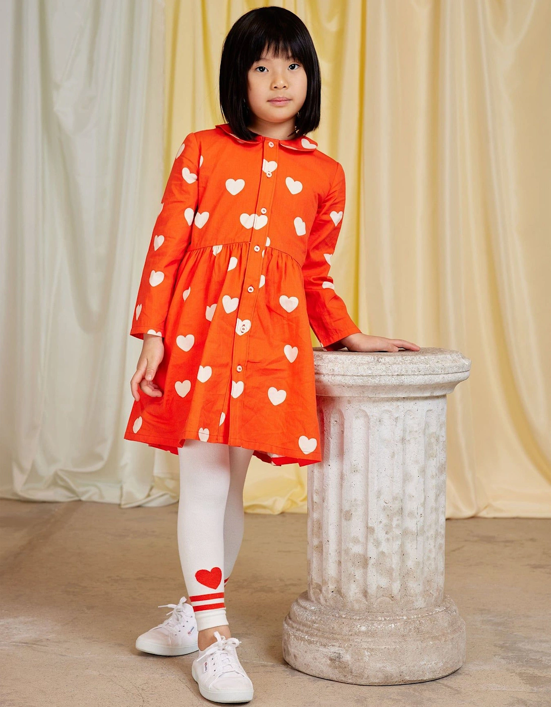 Girls Hearts AOP Shirt Dress in Orange