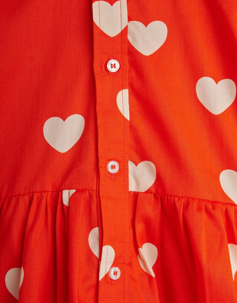 Girls Hearts AOP Shirt Dress in Orange