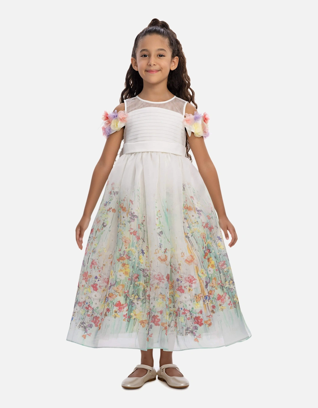Girls Floral Occasion Dress in Ivory