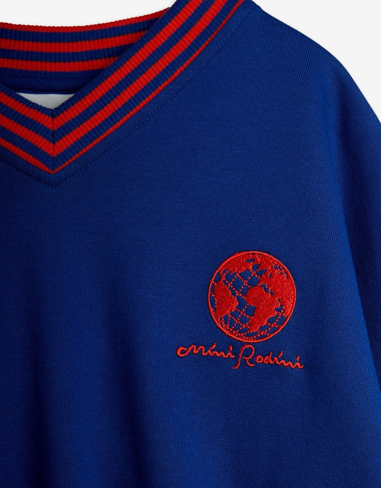 Kids Embroidered Earth Sweatshirt in Blue