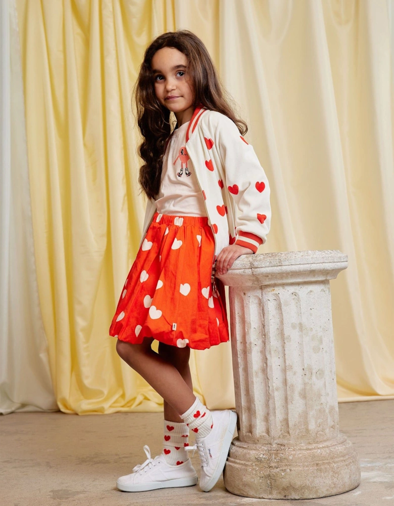 Girls Hearts AOP Baseball Cardigan in Ivory