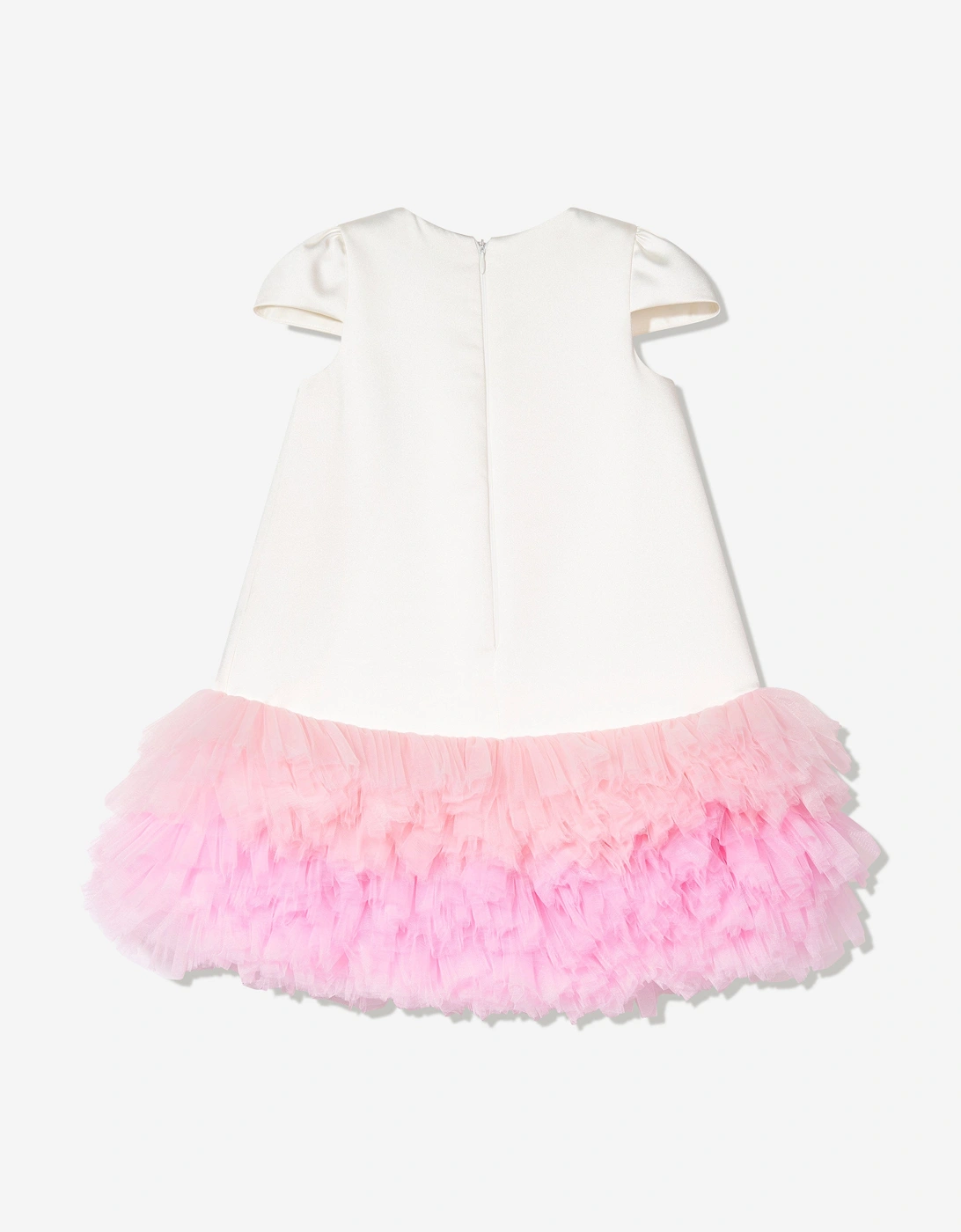 Girls Tulle Trim Occasion Dress in Ivory