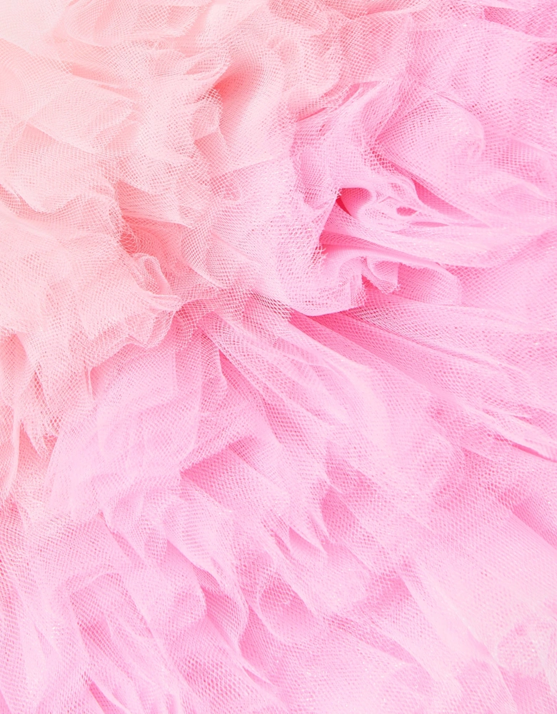 Girls Tulle Trim Occasion Dress in Ivory