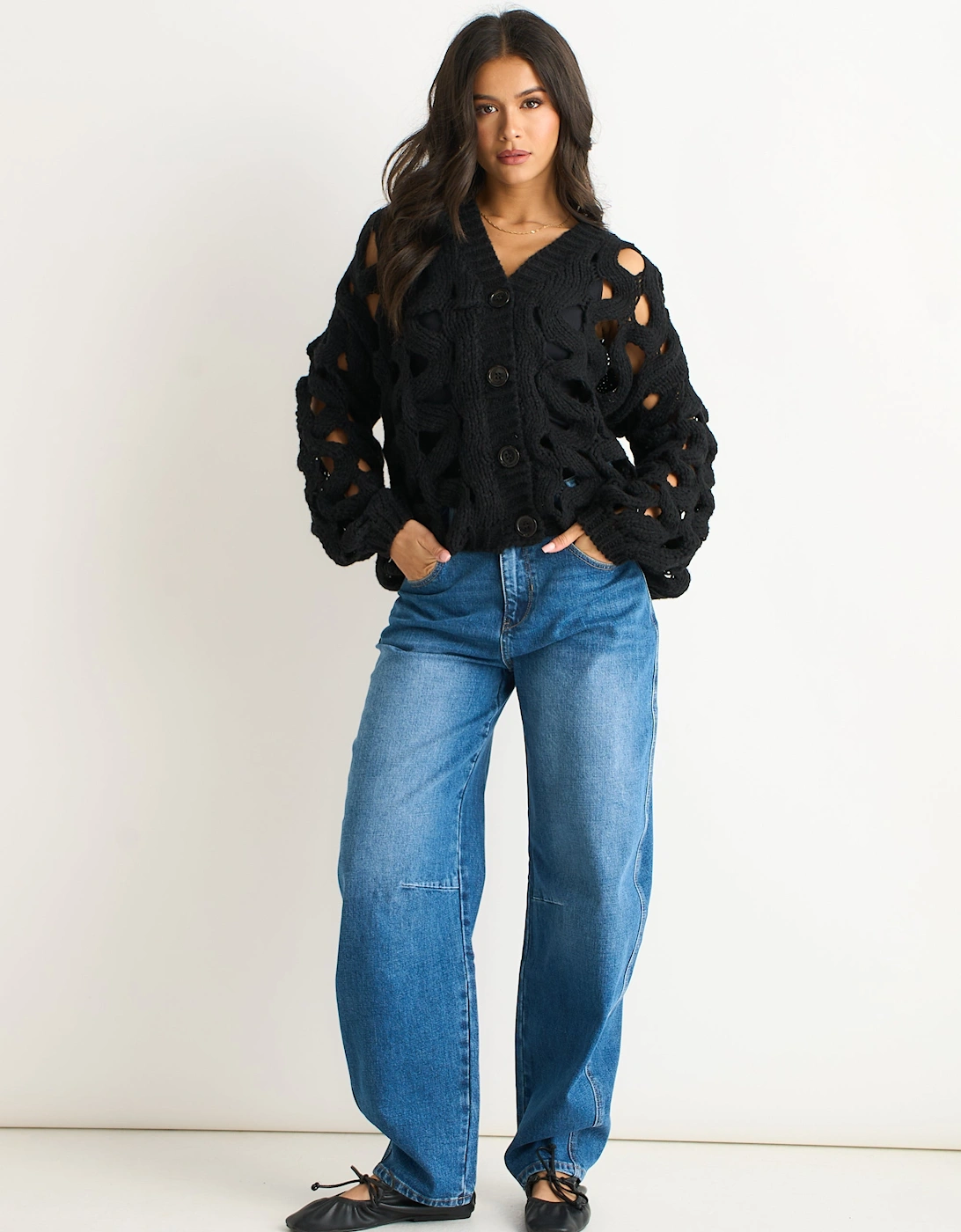 Black Hollow Chunky Knit Cardigan, 5 of 4
