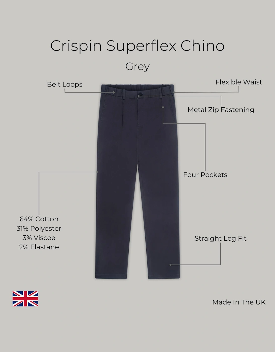Crispin Superflex Chino - Grey