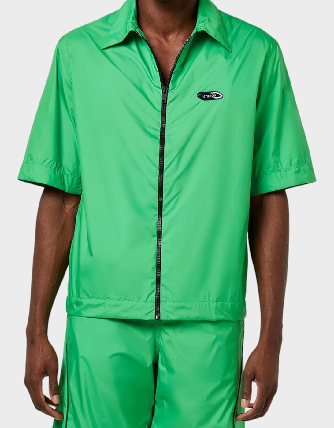 Logo Patch Short-Sleeved Overshirt Green