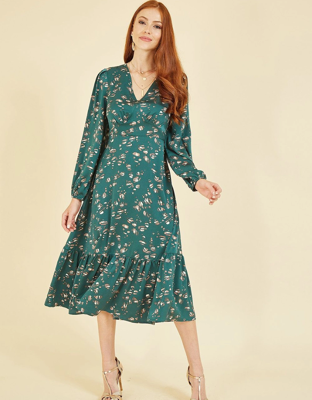 Green Pebble Print Long Sleeve Midi Dress, 2 of 1