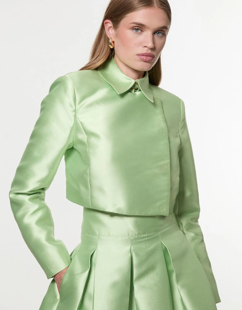 Collared Twill Cropped Woven  Jacket